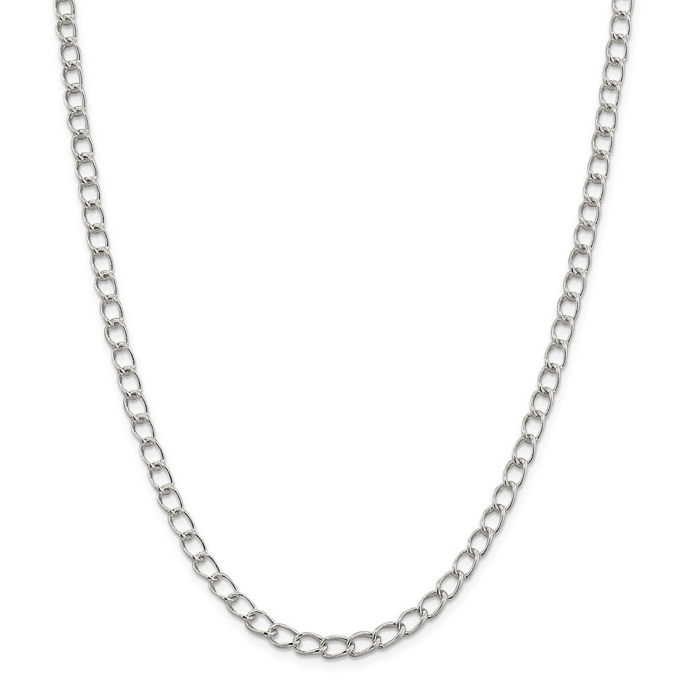 Amore La Vita Sterling Silver Rhodium-plated Polished 5.3mm 7 inch Half Round Wire Curb Chain with Fancy Lobster Clasp Cha...