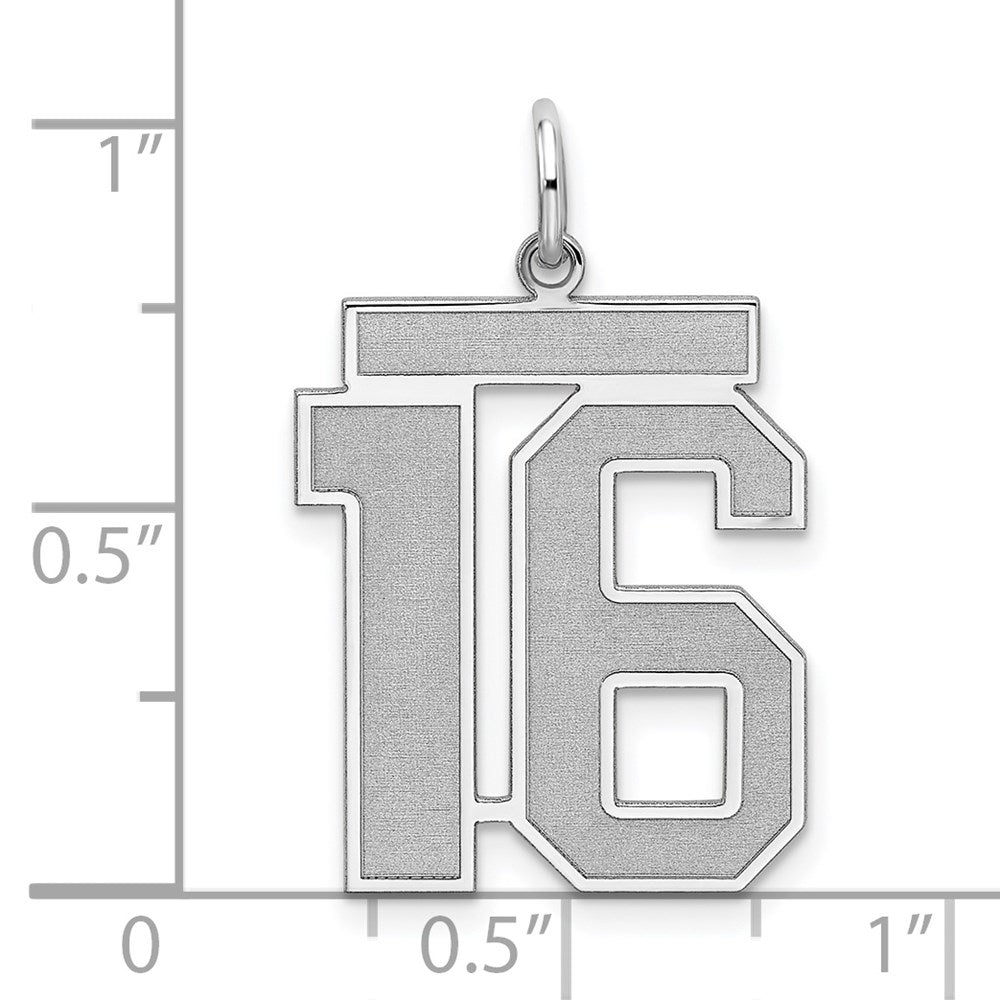 Sterling Silver/Rhodium-plated Satin Number 16 Charm