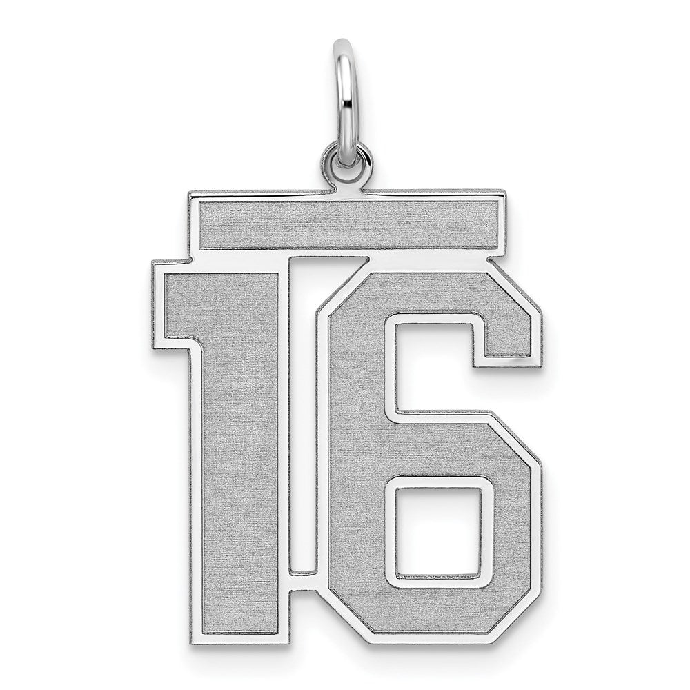 Sterling Silver/Rhodium-plated Satin Number 16 Charm