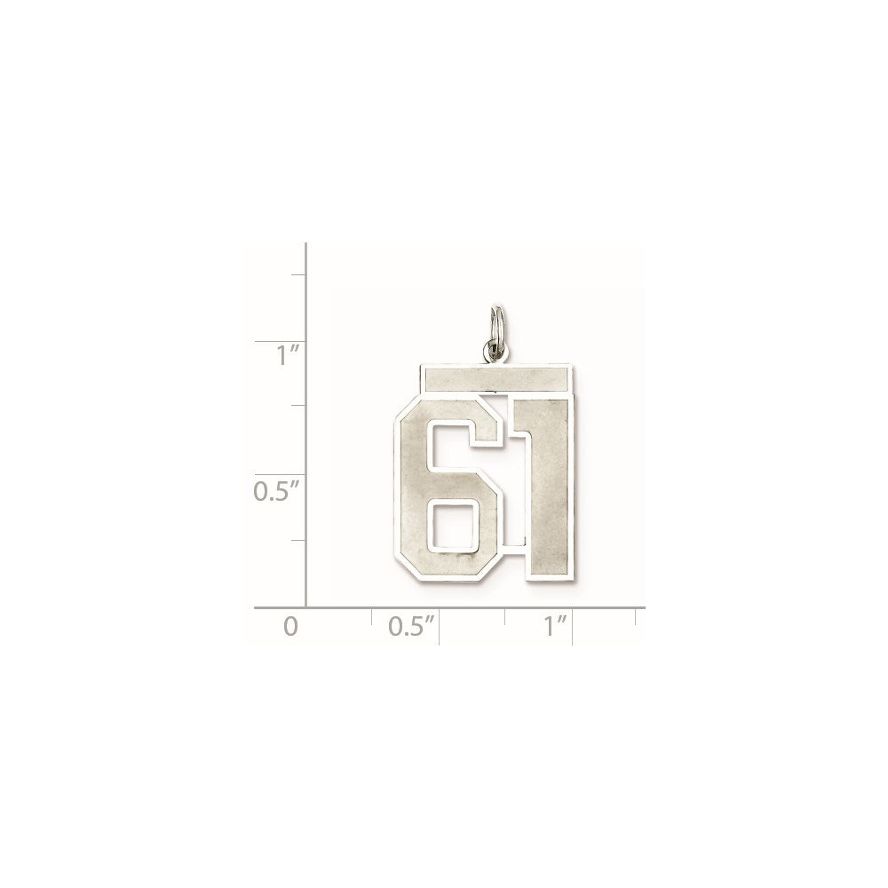 Sterling Silver/Rhodium-plated Satin Number 61 Charm