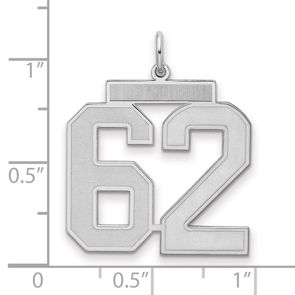 Sterling Silver/Rhodium-plated Satin Number 62 Charm