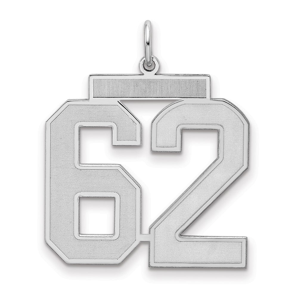 Sterling Silver/Rhodium-plated Satin Number 62 Charm