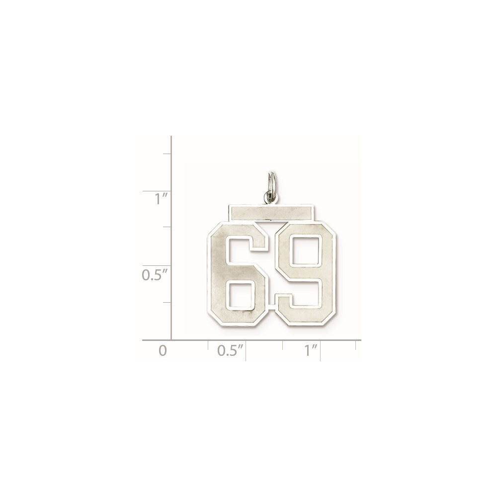 Sterling Silver/Rhodium-plated Satin Number 69 Charm