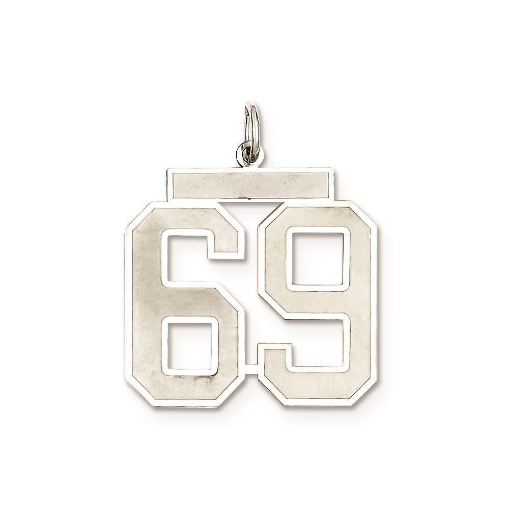 Sterling Silver/Rhodium-plated Satin Number 69 Charm