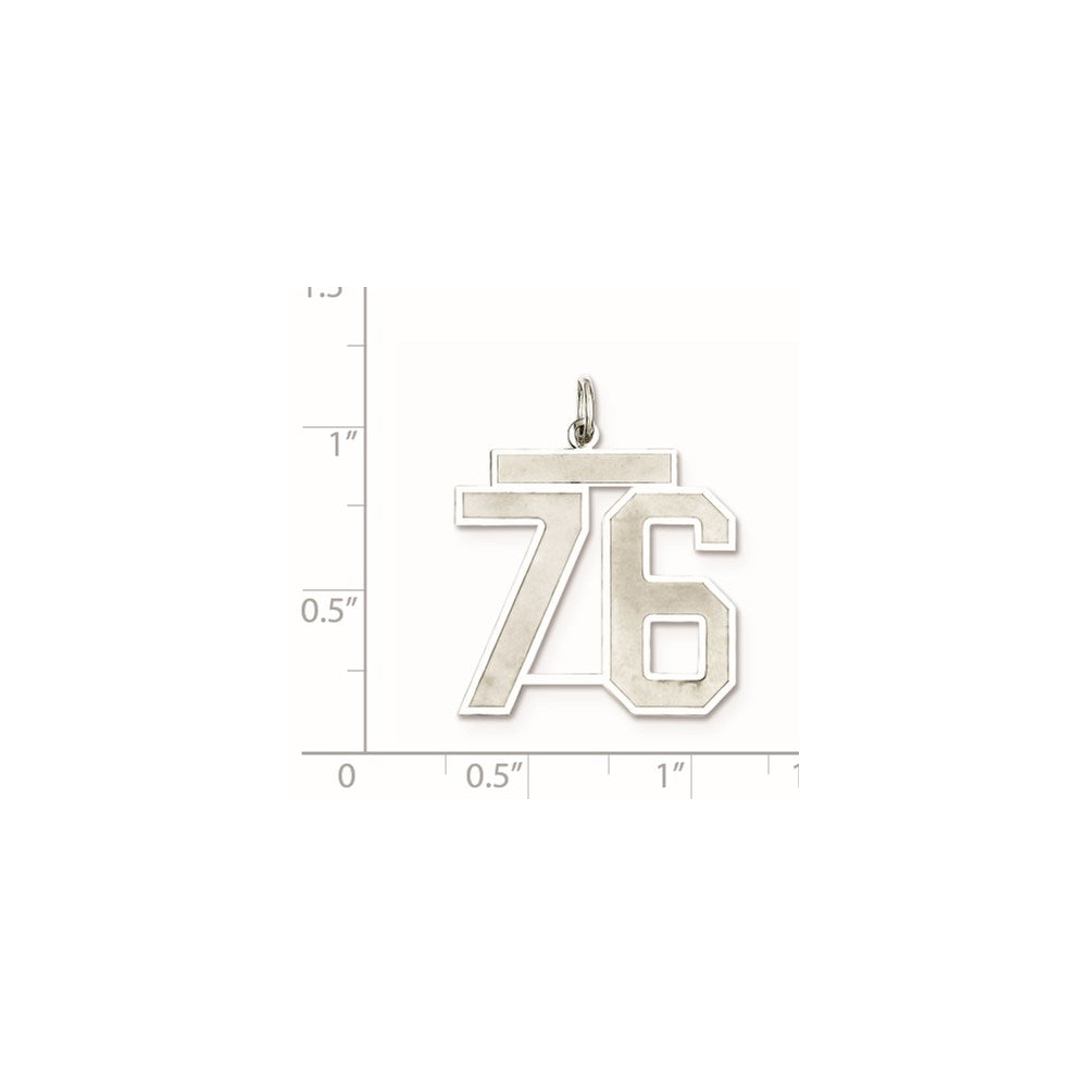 Sterling Silver/Rhodium-plated Satin Number 76 Charm