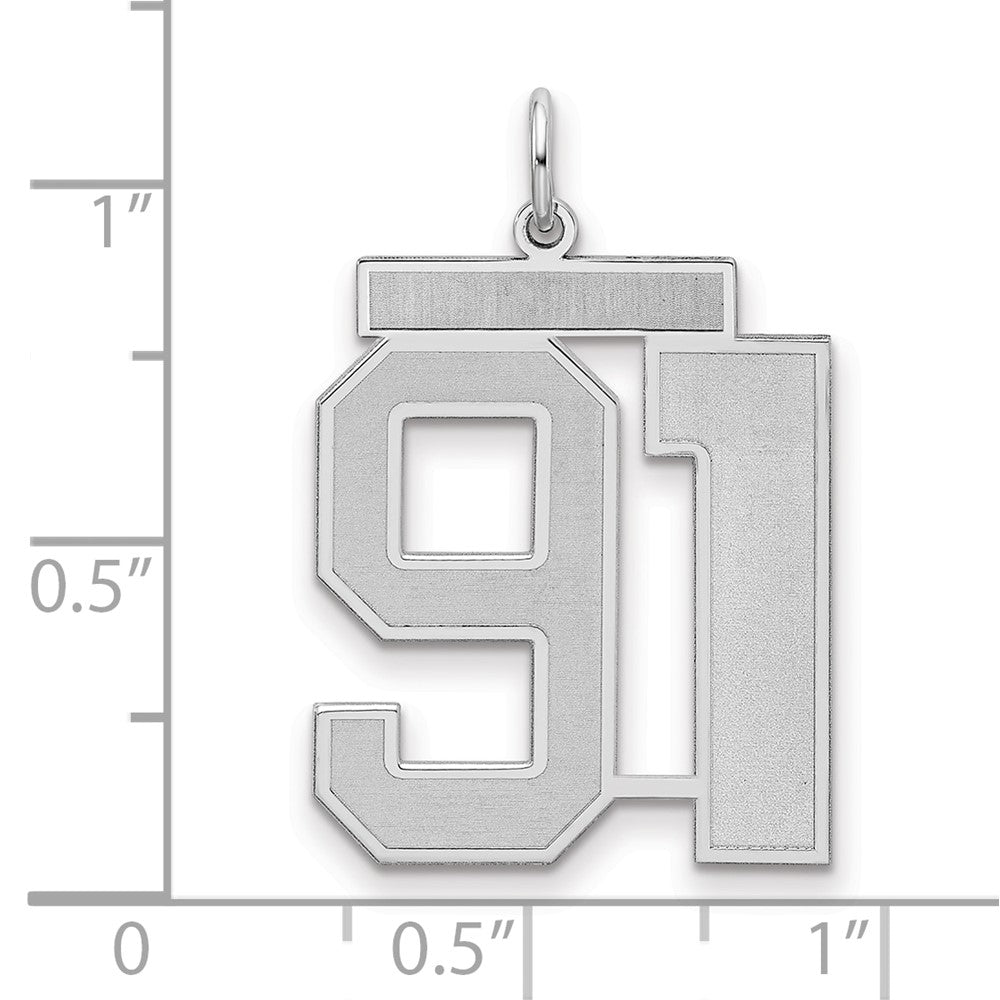 Sterling Silver/Rhodium-plated Satin Number 91 Charm