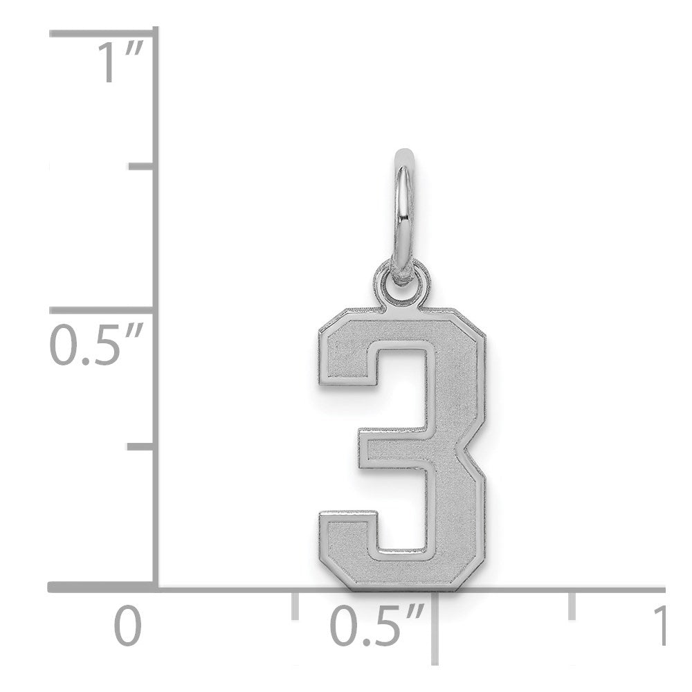 Sterling Silver/Rhodium-plated Satin Number 3 Charm