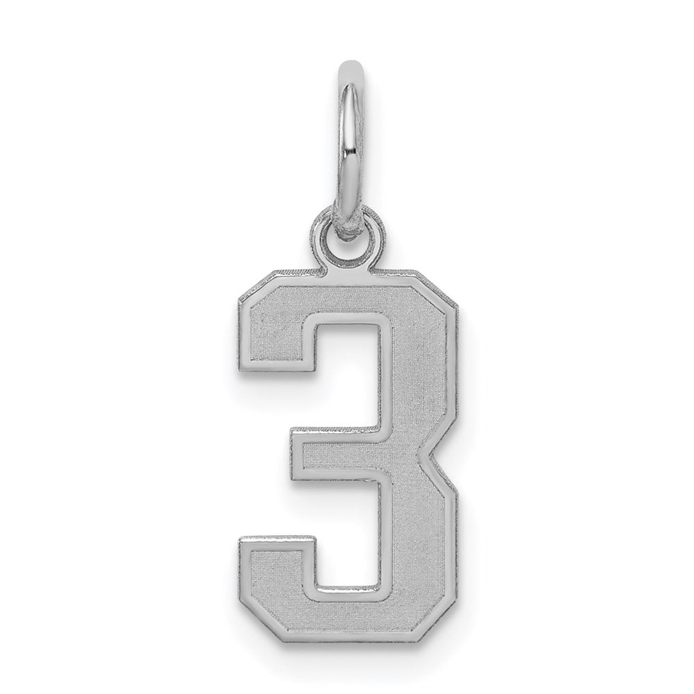 Sterling Silver/Rhodium-plated Satin Number 3 Charm