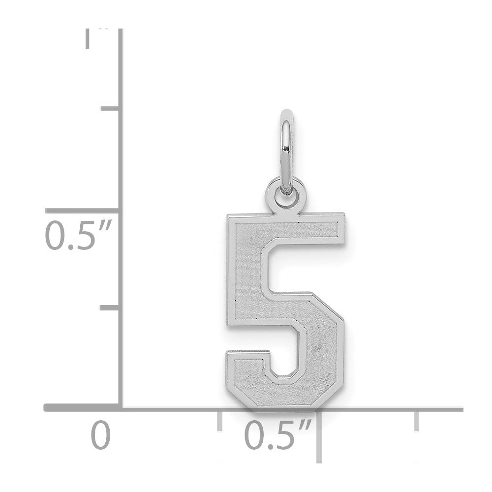 Sterling Silver/Rhodium-plated Satin Number 5 Charm