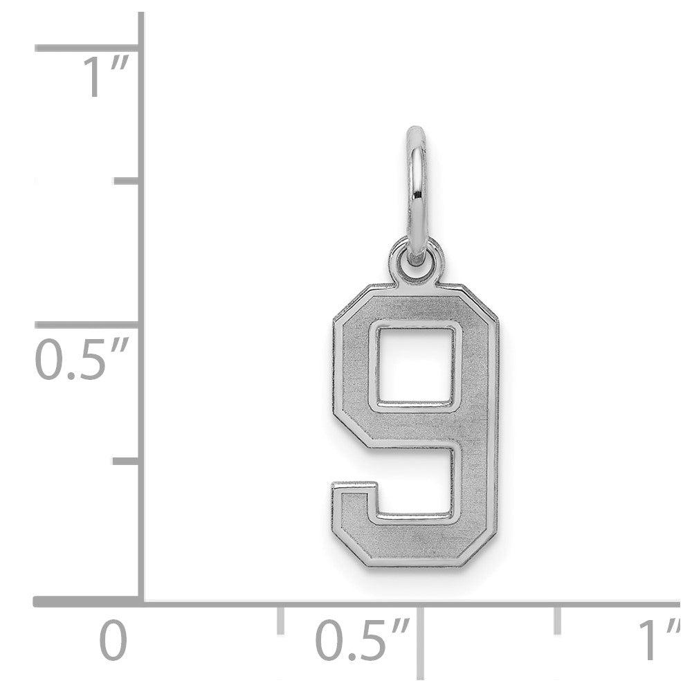 Sterling Silver/Rhodium-plated Satin Number 9 Charm