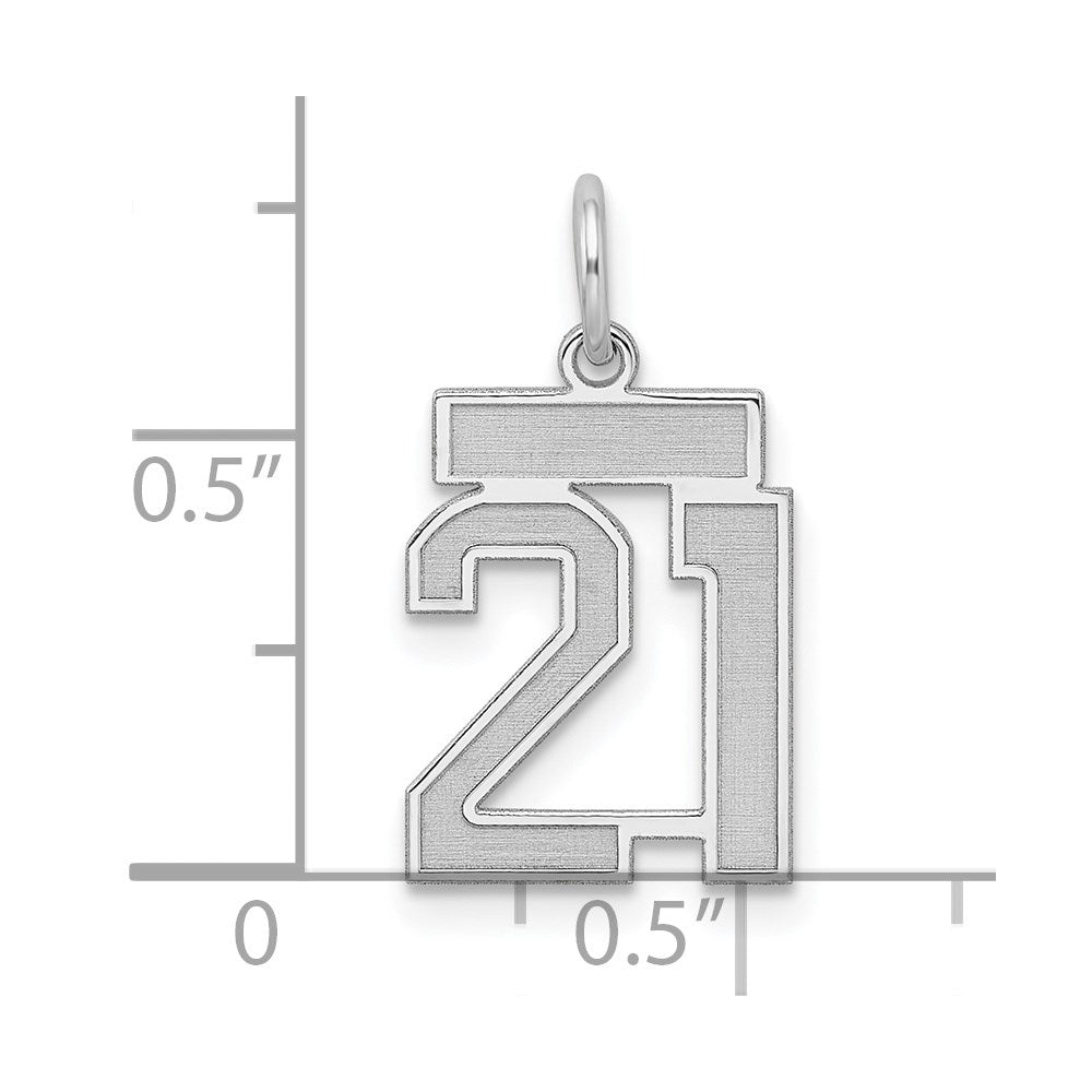 Sterling Silver/Rhodium-plated Satin Number 21 Charm