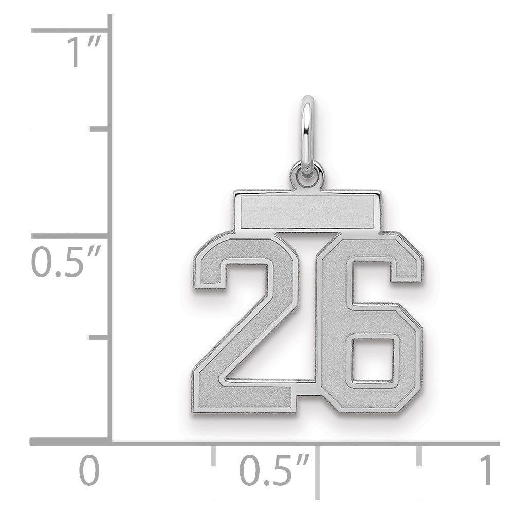 Sterling Silver/Rhodium-plated Satin Number 26 Charm