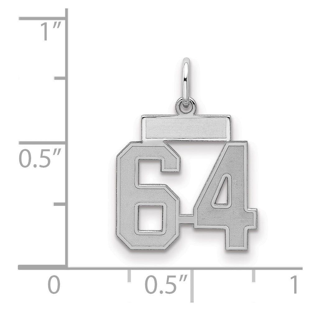 Sterling Silver/Rhodium-plated Satin Number 64 Charm