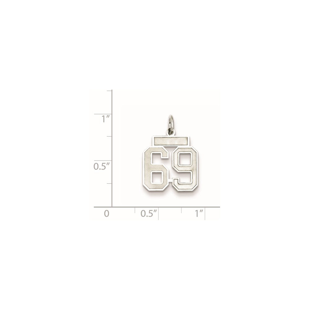 Sterling Silver/Rhodium-plated Satin Number 69 Charm