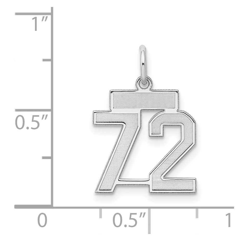 Sterling Silver/Rhodium-plated Satin Number 72 Charm