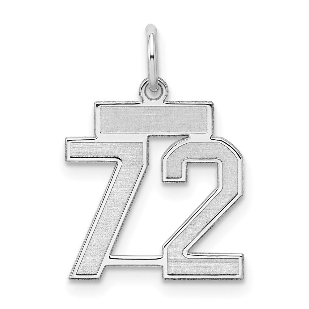 Sterling Silver/Rhodium-plated Satin Number 72 Charm