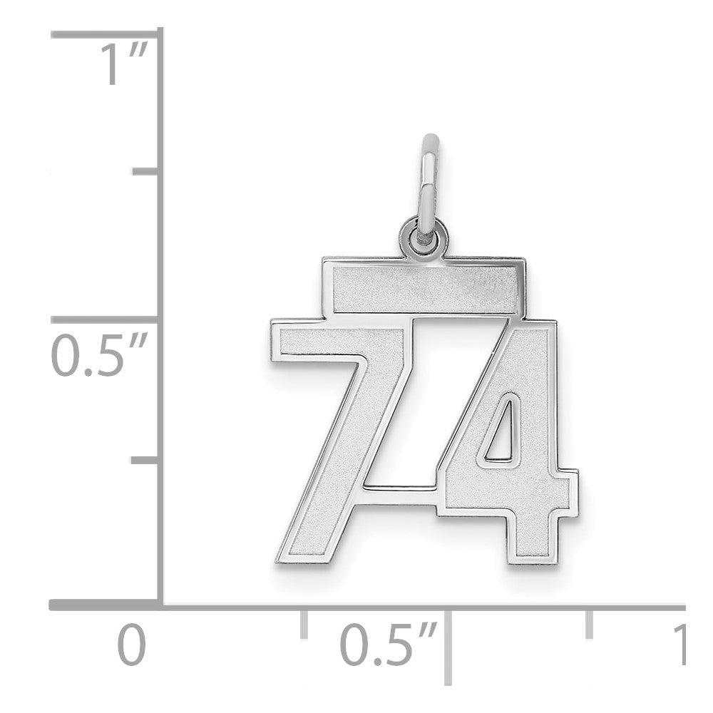 Sterling Silver/Rhodium-plated Satin Number 74 Charm