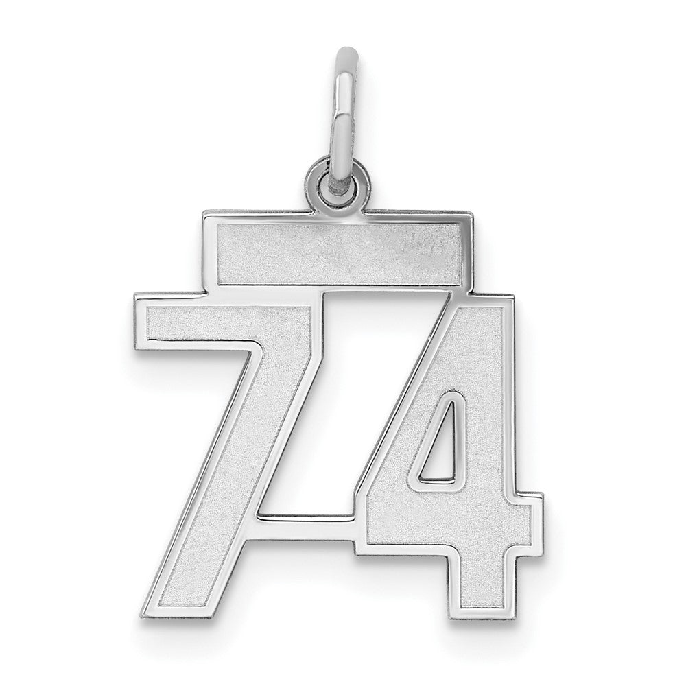 Sterling Silver/Rhodium-plated Satin Number 74 Charm