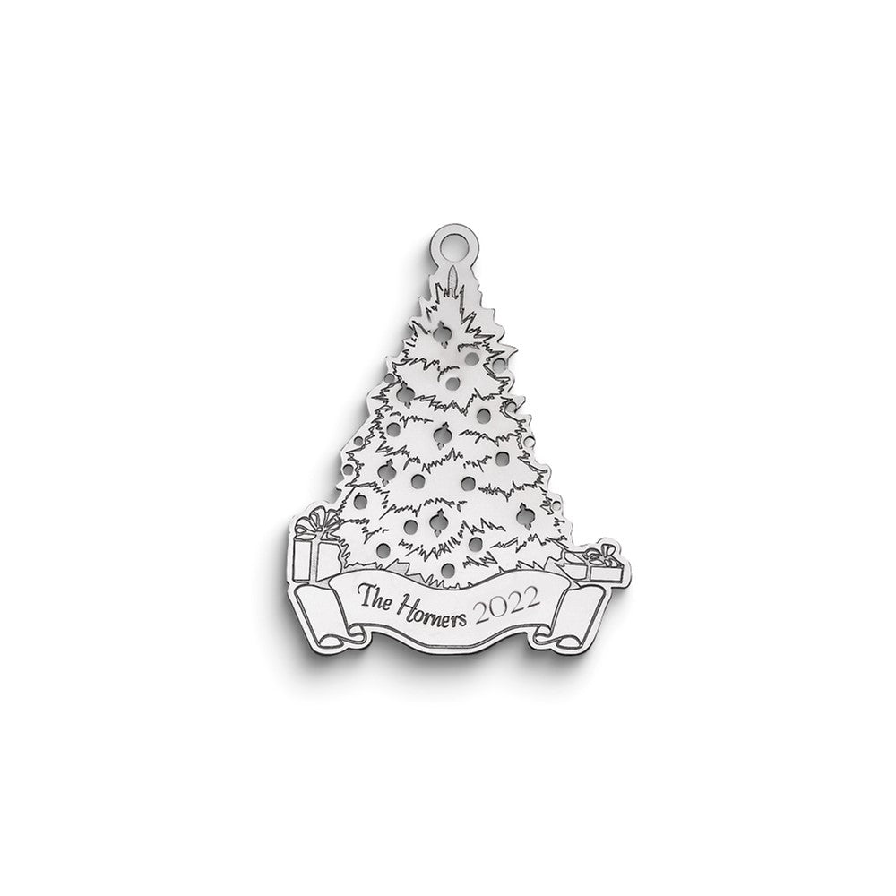 Sterling Silver Rhodium-plated Christmas Tree Ornament with Personalization