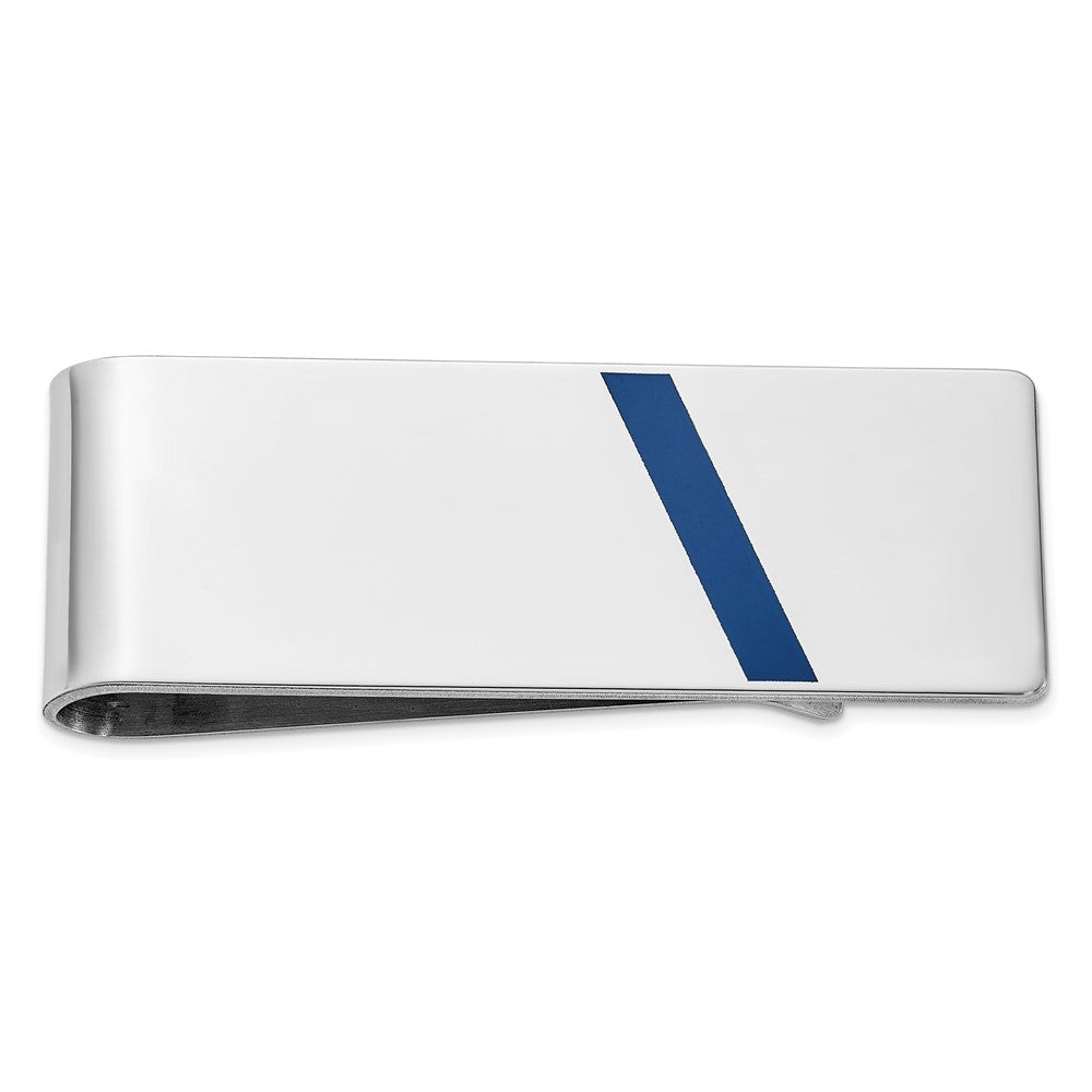 Sterling Silver Rhodium-plated Blue Enameled Money Clip