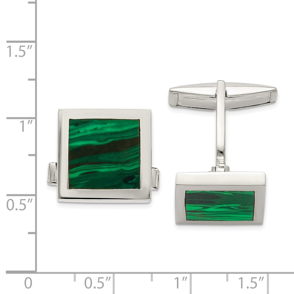 Sterling Silver Malachite Cuff Links