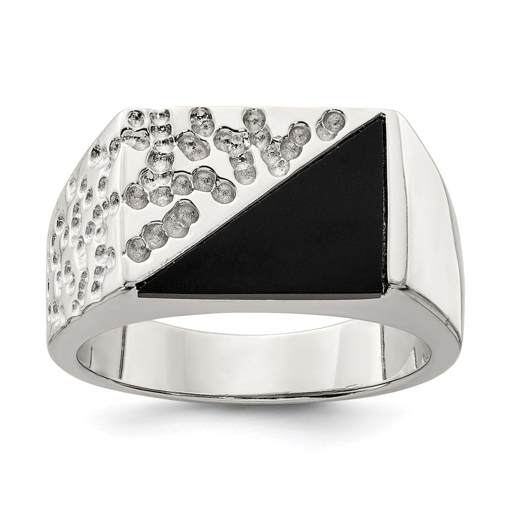 Sterling Silver Rhodium-plated Men's Onyx Ring