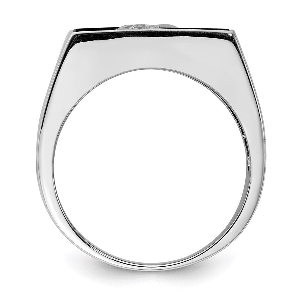 Sterling Silver Rhodium-plated Men's CZ and Onyx Ring