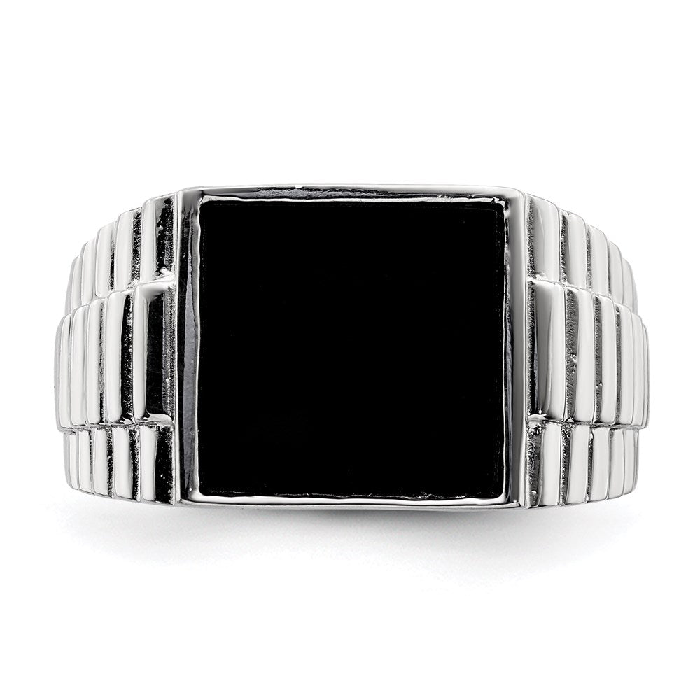 Sterling Silver Rhodium-plated Men's Onyx Ring