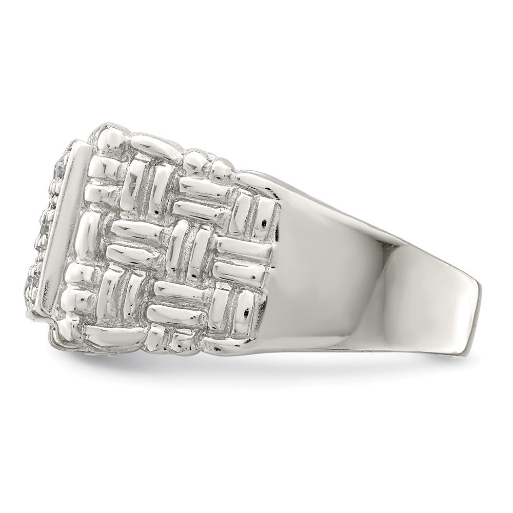 Sterling Silver Rhodium-plated Men's CZ Ring