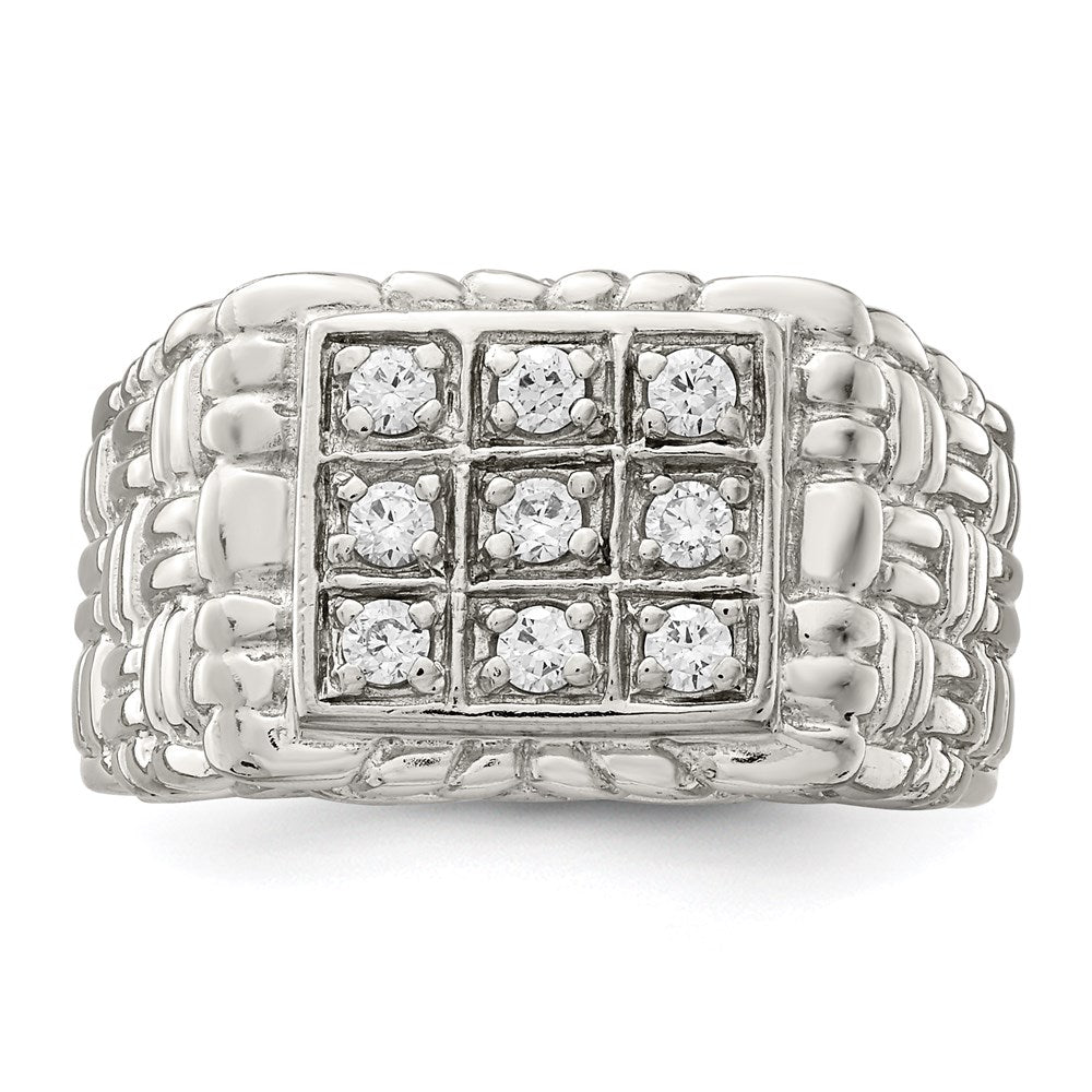 Sterling Silver Rhodium-plated Men's CZ Ring