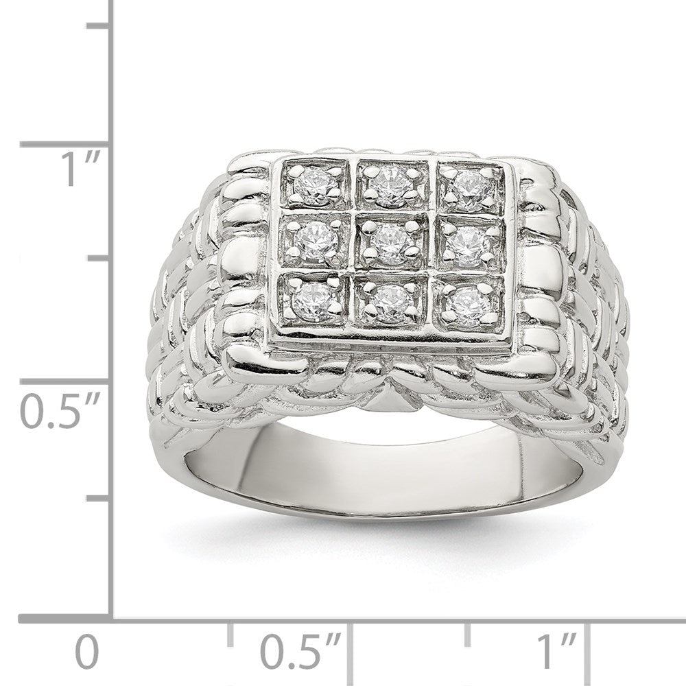 Sterling Silver Rhodium-plated Men's CZ Ring