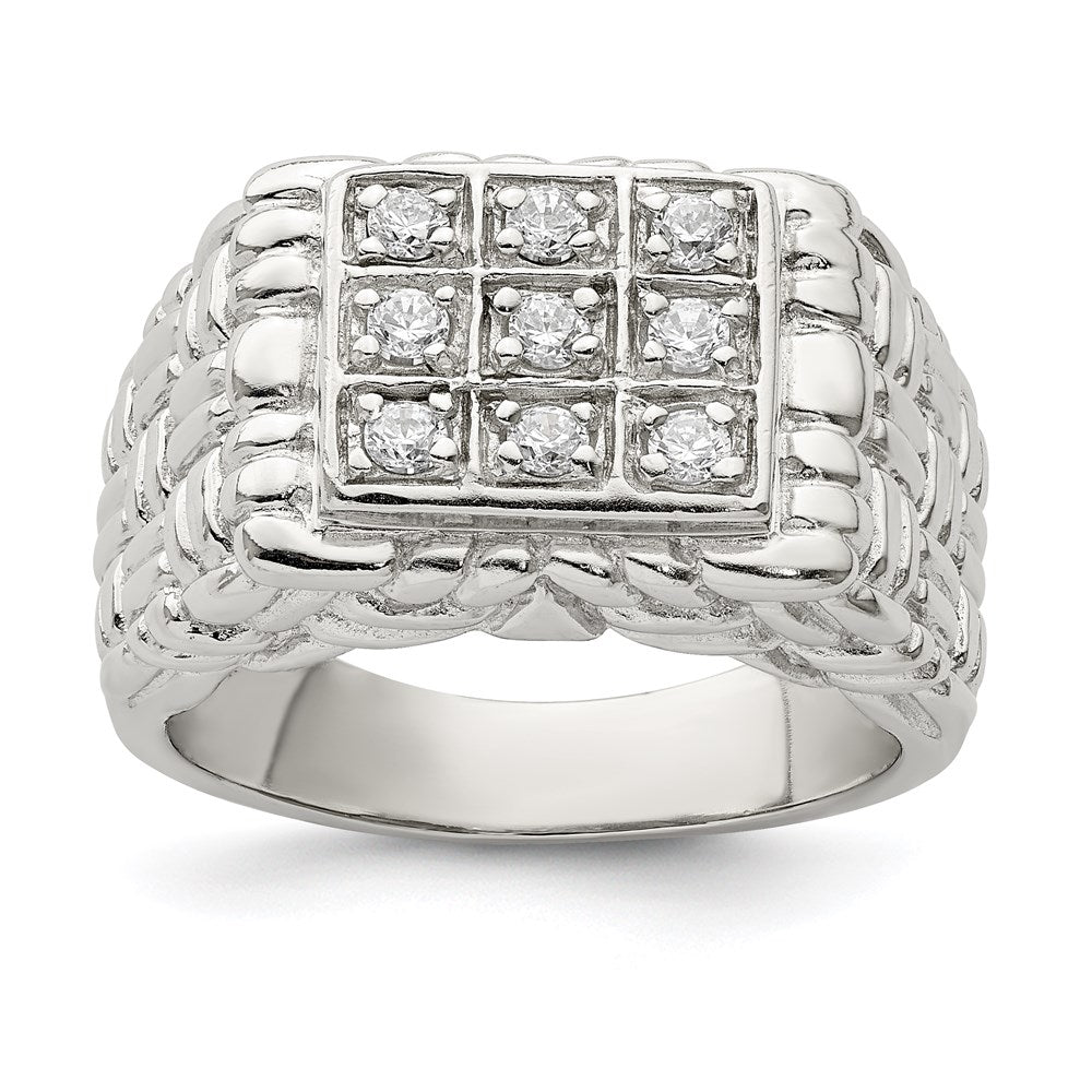 Sterling Silver Rhodium-plated Men's CZ Ring