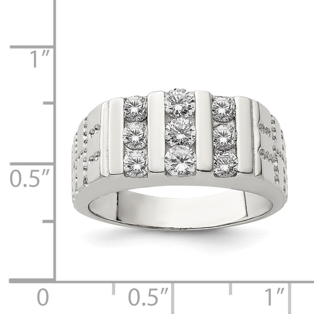 Sterling Silver Rhodium-plated Men's CZ Ring