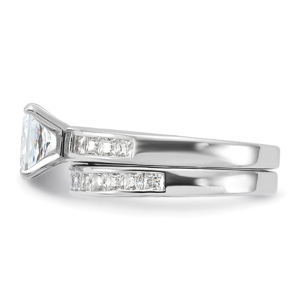 Sterling Silver Rhodium-plated 2-Piece CZ Size 8 Wedding Set Ring