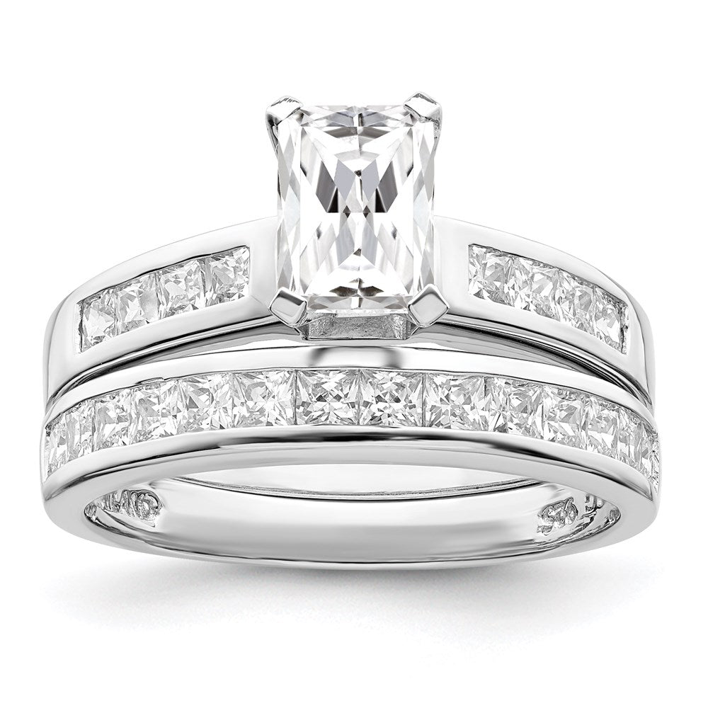 Sterling Silver Rhodium-plated 2-Piece CZ Size 8 Wedding Set Ring