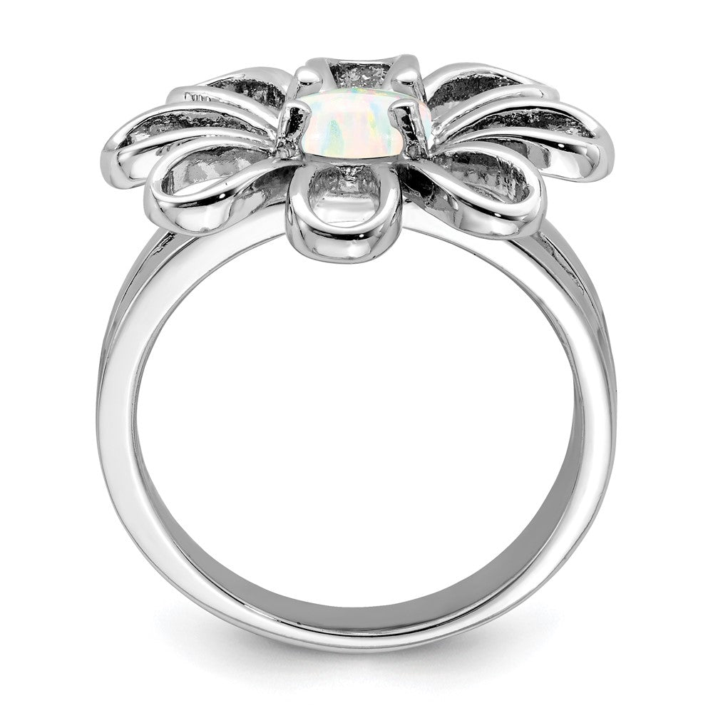 Sterling Silver Rhodium-plated lab Created Opal Flower Ring