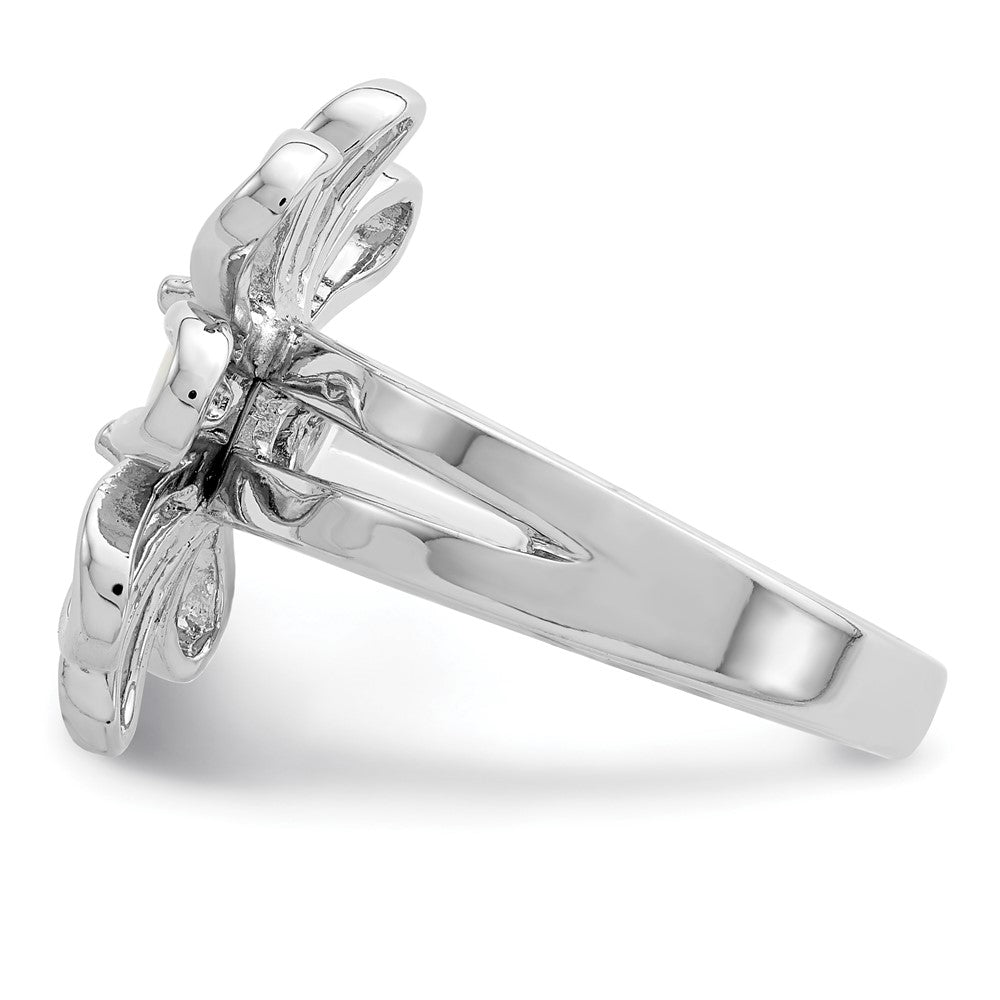 Sterling Silver Rhodium-plated lab Created Opal Flower Ring