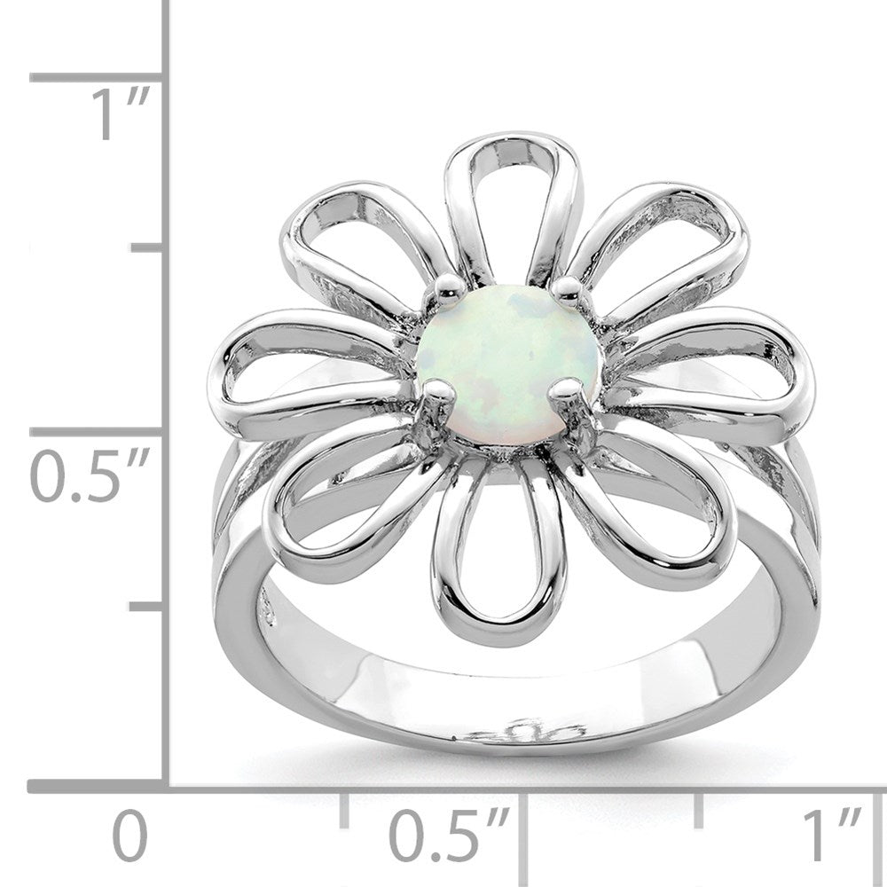 Sterling Silver Rhodium-plated lab Created Opal Flower Ring