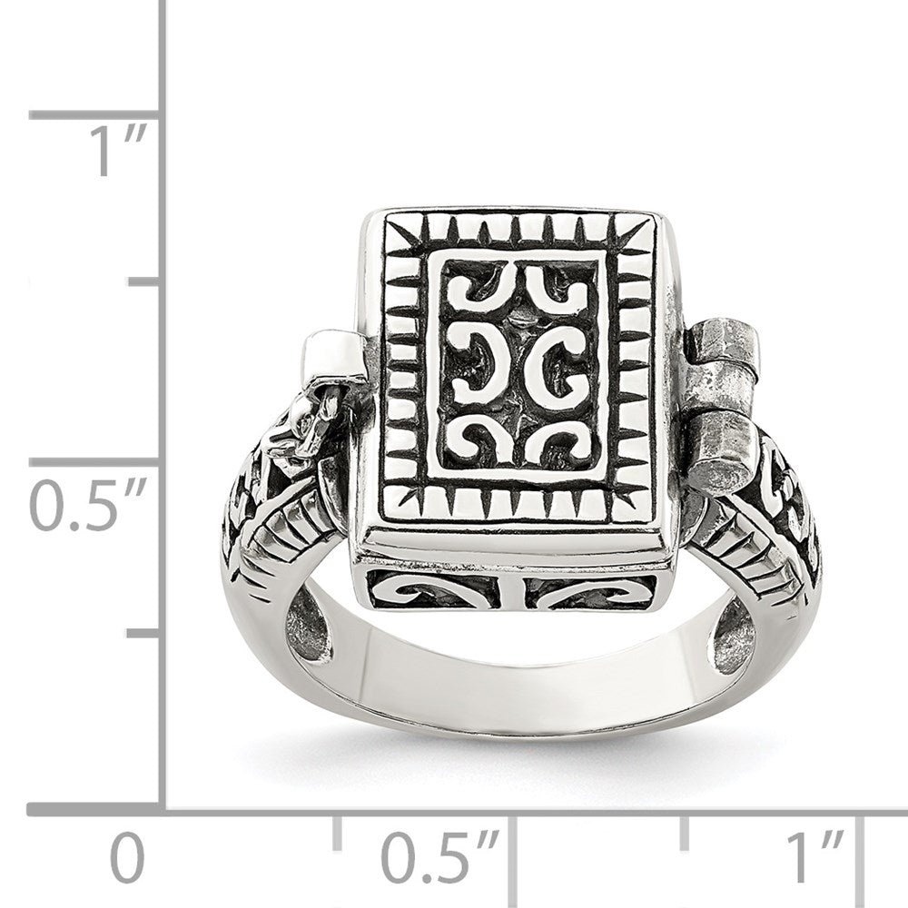 Sterling Silver Antiqued Rectangular Locket Ring