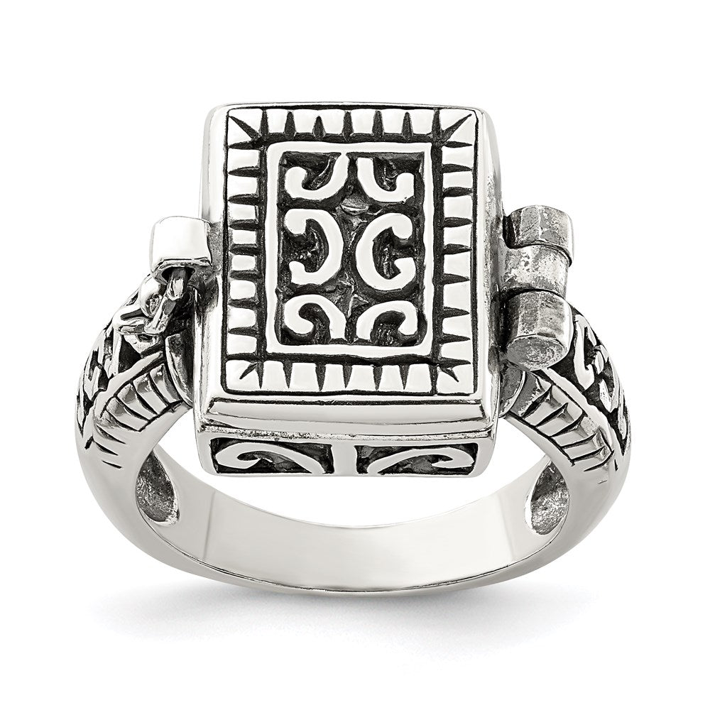 Sterling Silver Antiqued Rectangular Locket Ring