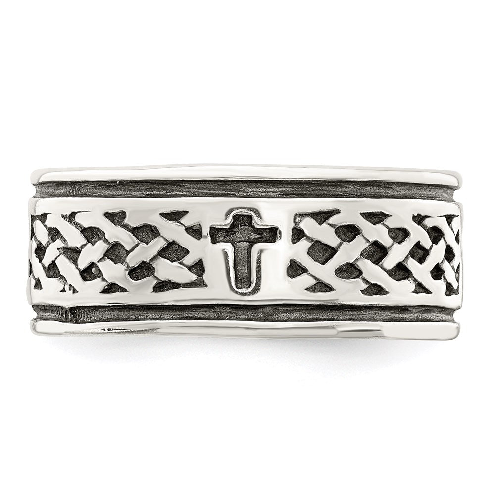 Sterling Silver Cross & Weave Design Ring