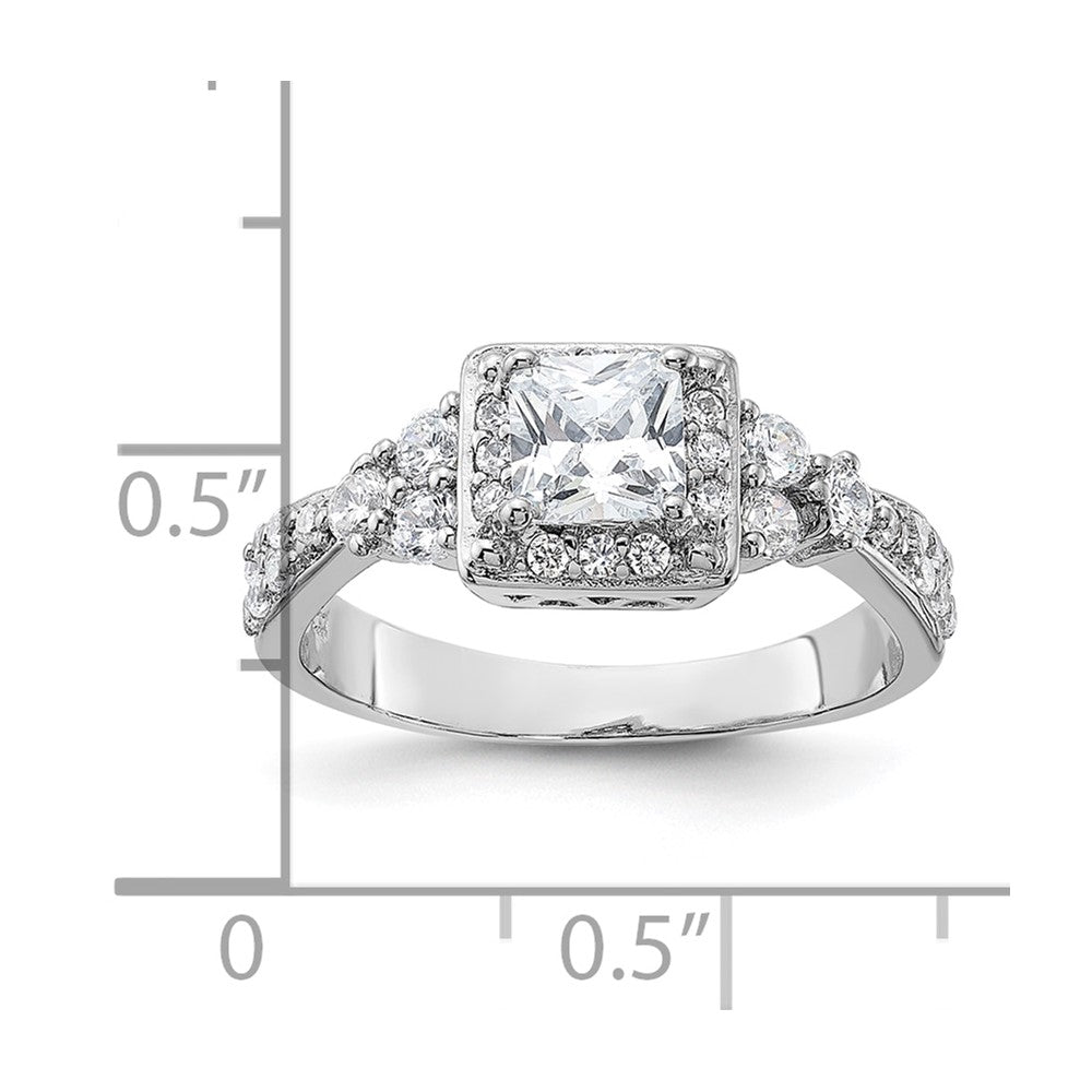 Sterling Silver Rhodium-plated Square CZ Ring