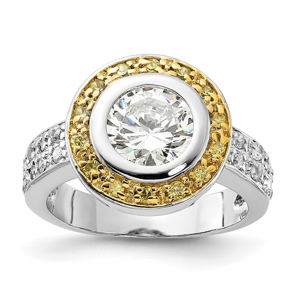 Sterling Silver & Gold-tone Vermeil Polished Yellow & Clear CZ Circle Ring