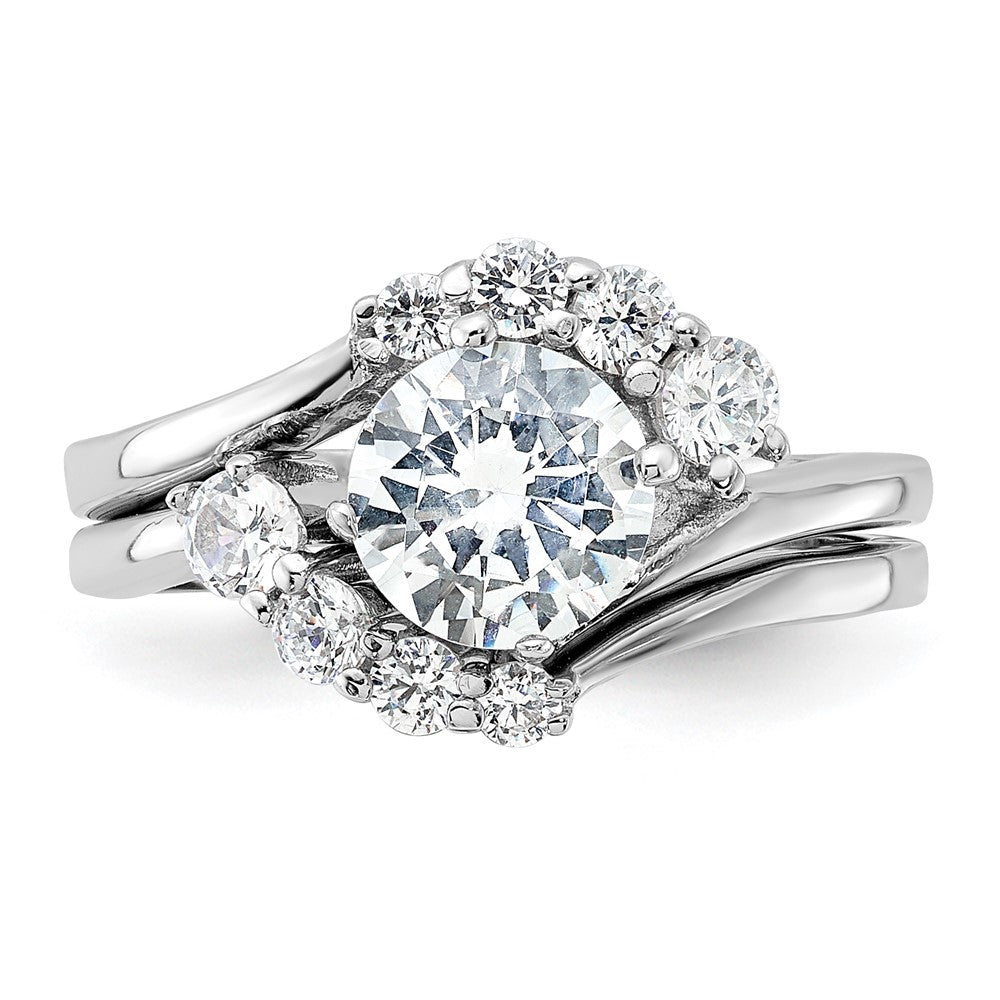 Sterling Silver Rhodium-plated 2-piece CZ Wedding Ring Set