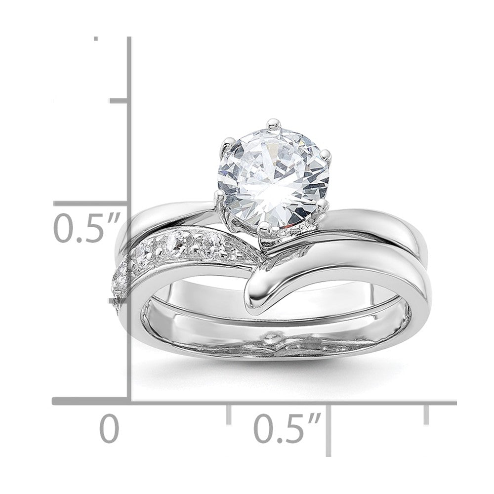 Sterling Silver Rhodium-plated 2-piece CZ Wedding Ring Set