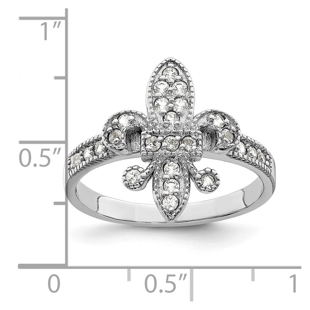 Sterling Silver Rhodium-plated CZ Fleur-de-lis Ring