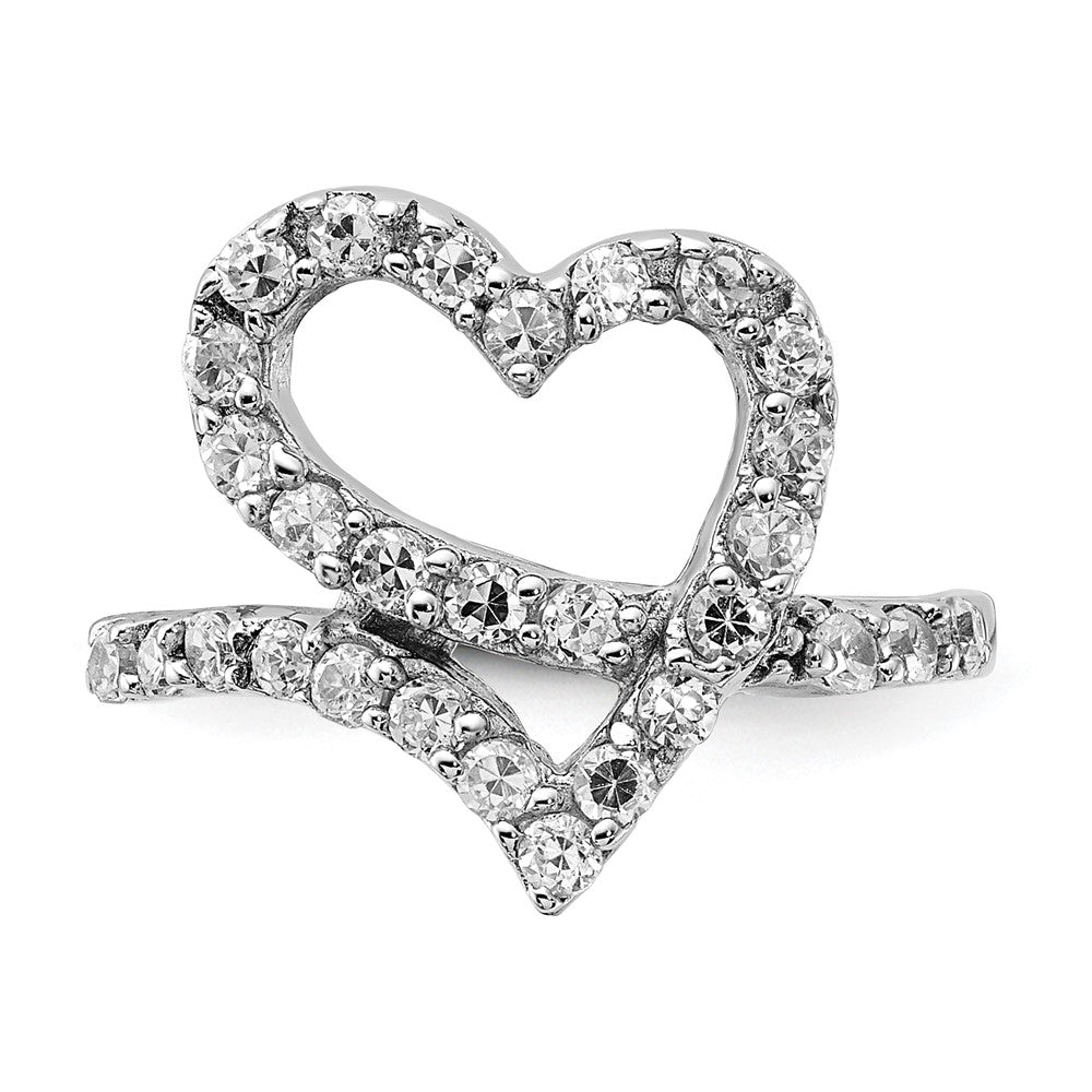 Sterling Silver Polished CZ Open Heart Ring