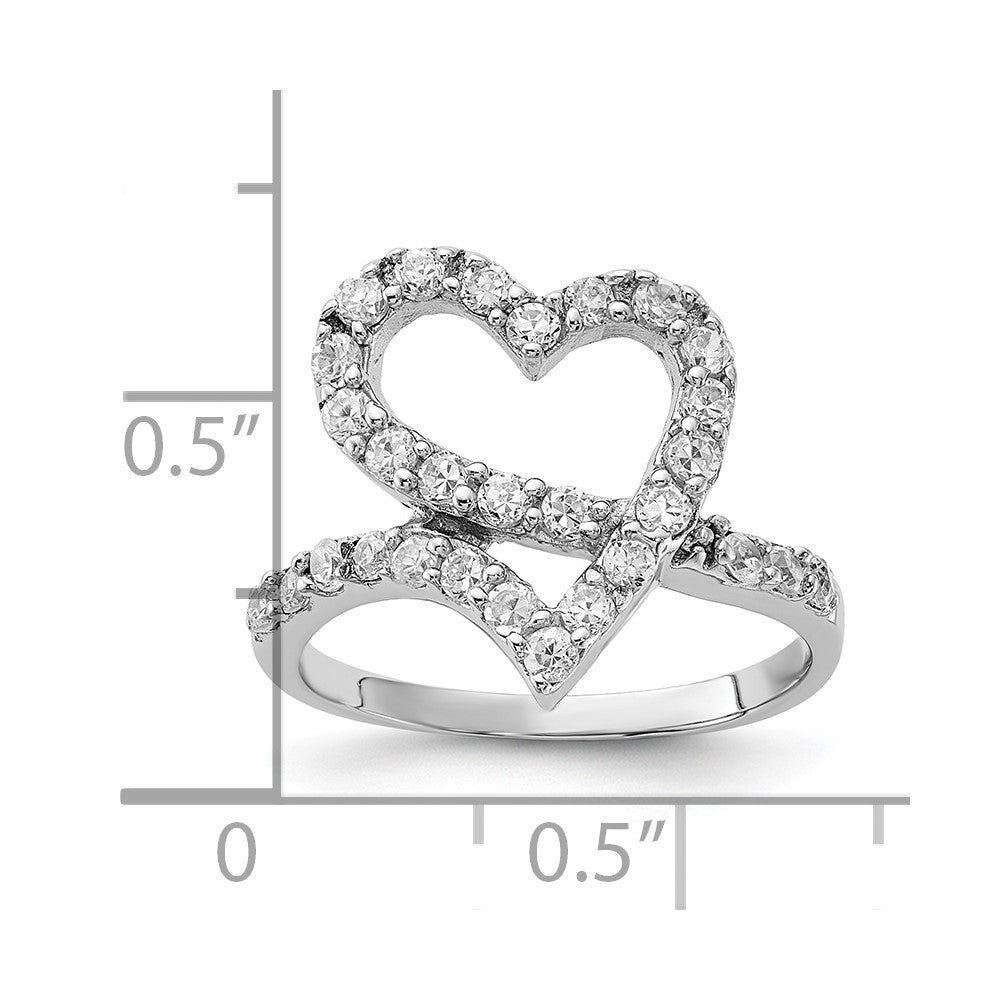 Sterling Silver Polished CZ Open Heart Ring