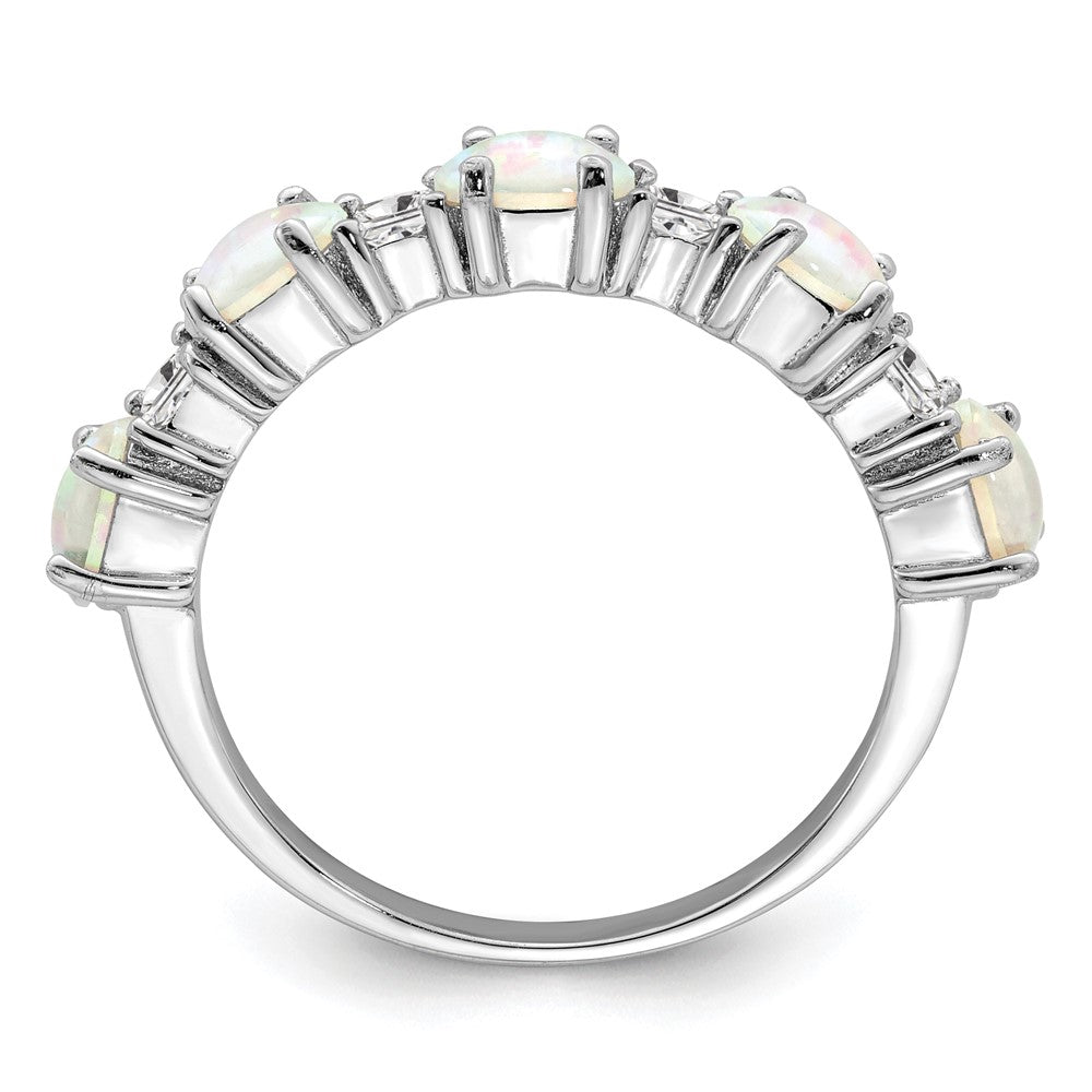 Sterling Silver Rhodium-plated Lab Created Opal and CZ Ring