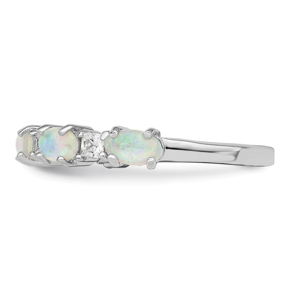 Sterling Silver Rhodium-plated Lab Created Opal and CZ Ring